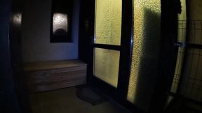 Daring chick gives messy blowjob in stockings & fur coat, barely escaping neighbors