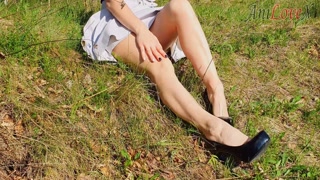 RISKY PUBLIC ORGASM FROM MASTURBATION UNDER THE SKIRT IN NATURE!