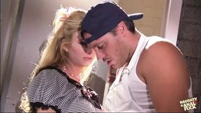 Teaming up with a blonde babe, she takes a ride, goes down on a dude, all night, wild ride
