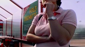 A busty and horny German chick enjoys pleasing her muff on a picnic