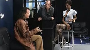 Two horny German MILFs share a huge cock in retro hardcore sex group play