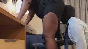 Goddess Leah’s ass swallows Her employee’s face