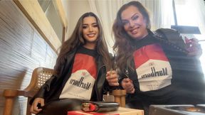 Marlboro girls coughing smoking Marlboro red 100s in leather!