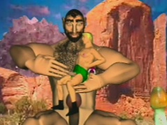 Animated cartoon of tiny gay man fucking a giant man in space