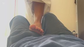 Stomp him flat till he cums on my karate soles