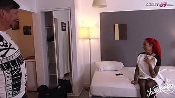 Old Guy Cheating Hotel Sex with German Redhead Teen in Lingerie