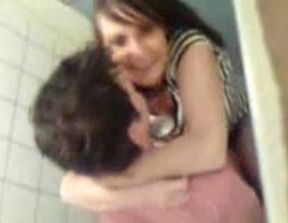 Brunette amateur college girl fucks in the small toilet room