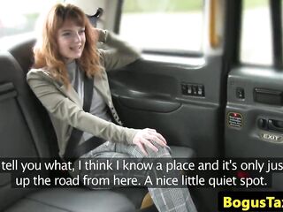 Breasty redhead taxi beauty fucked into ass by driver