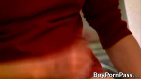 Horny twink strokes his cock in the hotel room