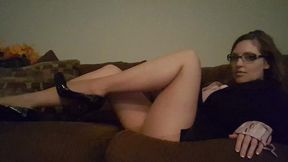 Leg, high heel and cleavage tease