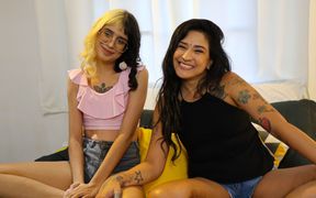 POV Mirror on the Ceiling - First Lesbian Time: Colorful Geek Gives Herself to the Hot Brunette Neighbor - Azukat & Sumaya