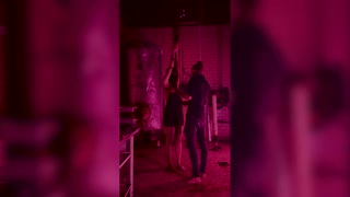 Slut beeing dressed up mid session for a break and a cigarette