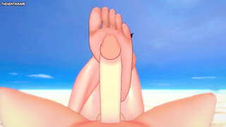 Juri Han from Street Fighter Gives You A Footjob At The Beach Hentai POV