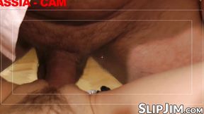 British brunette teen sucks dick in POV and takes it doggy