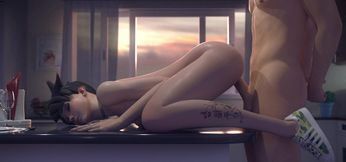 Tracer's Ass Down Face Up Backing-Up on Kitchen Counter