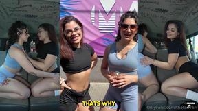 sweetsophiafit and princesa amors lesbian fun in the fan bus porn video