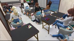 GODDESS UNIVERSITY — Class in Jeans: The Boys Serve as Chairs for the Girls and the Teacher (CAMERA POV)