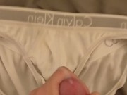 Cumming in white Calvin Klein briefs for a buyer