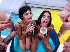 Epic gangbang and golden shower for anal loving Latinas