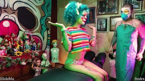 clown girl gets pussy stapled, ass fucked