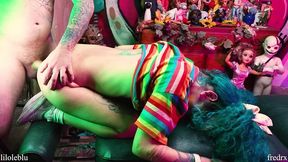 clown girl gets pussy stapled, ass fucked