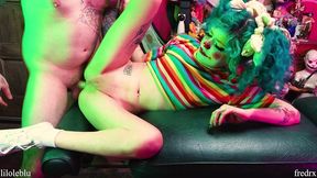 clown girl gets pussy stapled, ass fucked