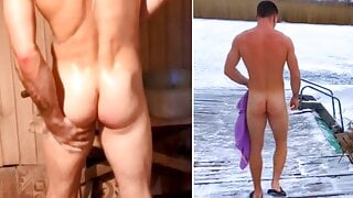 Secretly filming a straight RUSSIAN GUY washing in a sauna