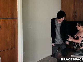 Virgin bimbo w braces facefucked pov