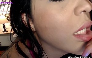 Hot babe sucks dildo on webcam