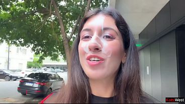 I love to Walking Covered in Cum ! Please Cum on my Face! - Public Cumwalk on Street
