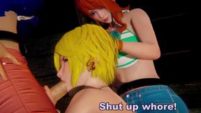 One Piece Futa Gangbang Nami x Nico Robin x Sanji Rough 3D Creampie Threesome
