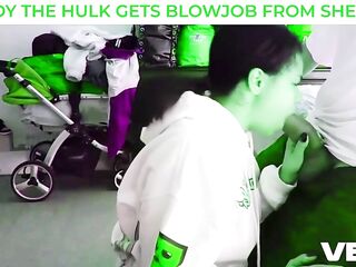 THE INCREDIBLE HULK GETS A BLOWJOB FROM THIS HONEY HULK GREEN ROD SUCKING