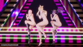 Mmd Babymonster - Batter up Ahri Evelynn Akali Sexy Naked Dance League of Legends Hentai Uncensored 4K 60fps