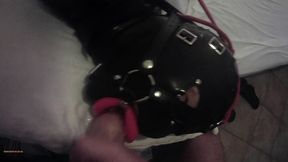 laura hogtied and hooded with a lip open mouth gag has her throat fucked for 15 minutes