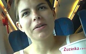 Naked pussy in a crowded train - dildo playing