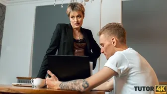 Russian milf professor takes hard cock from young stud in cozy hole