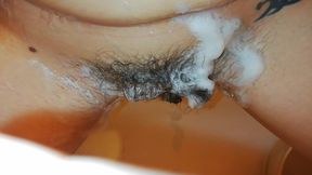 Washing my extreme hairy cunt