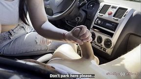 Let me suck your cock and jerk you off while we'_re on  the way.