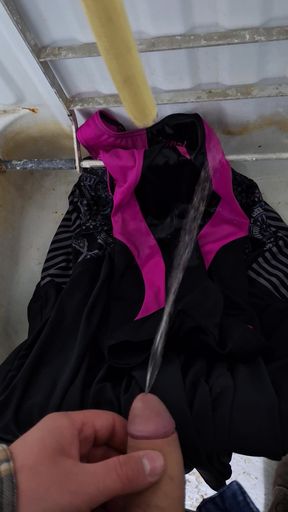 Two wet swimsuits pissed and covered in cum