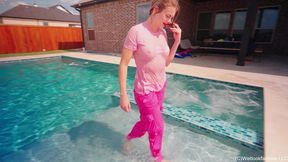 Joy Falls in the Pool In Cargo Pants and a T-shirt