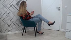 Hard toe tapping in new blue jeans 2