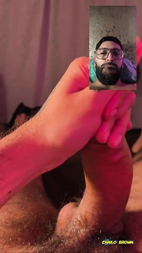 POV Double Camera Slowly Jerking Big Cock with Lube and Spit Thick Cumshot