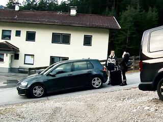 German blond Older Julia Pink suck penis and get cum on Breasts at real User Date with normal Male