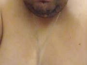 Playing with my small cock and sucking my tits