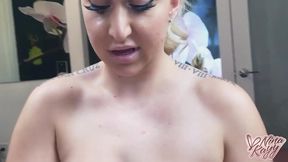 curvy nina kayy kneels for a sensual finish on her chest!