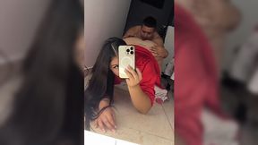 Sucking on the dildo and then fucks and facesitting his man