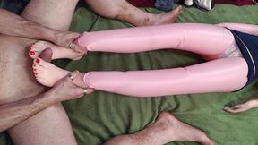Footjob with Red Nails