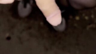 Night walking in pantyhose: teen boy flashes no pants on close road