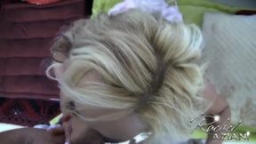 Rachel gives cameraman POV blowjob