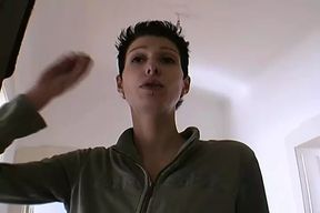 Slender German babe enjoys masturbating and sucking a hard cock